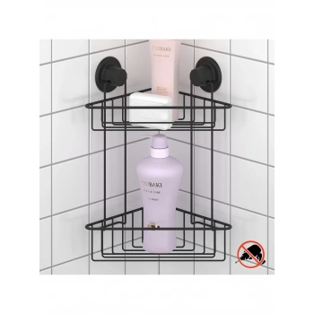 Vakumlu Banyo Köşe Rafı 2 Katlı Siyah