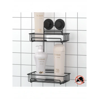 Vakumlu Banyo Rafı Şampuanlık 2 Katlı Siyah