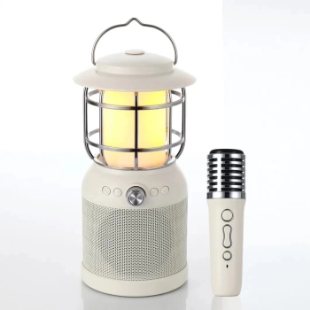 Vintage Lamba 3′ü 1 Arada 1 adet Mikrofon TF-Card Bluetooth Kamp Lambası Dış Mekan Karaoke Hoparlör Krem