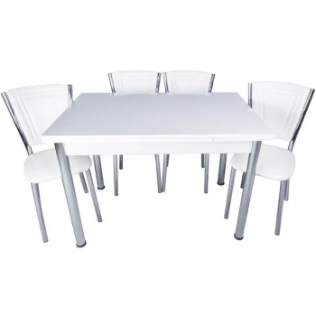Yandan Açılır Ahşap Mutfak Masa Takımı 6 Sandalyeli Beyaz