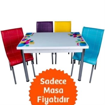 Yandan Açılır Büyüyen Cam Mutfak Masası Damla 70x110cm SADECE MASA