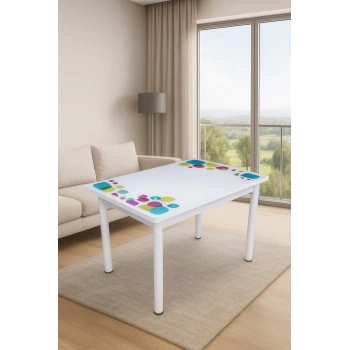Yandan Açılır Büyüyen Cam Mutfak Masası Damla-Beyaz Ayaklı 60x90cm