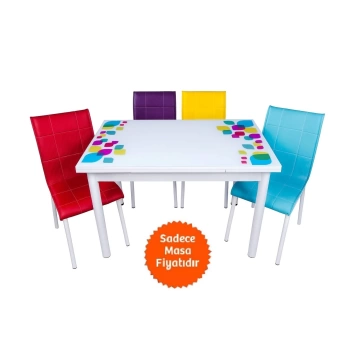 Yandan Açılır Büyüyen Cam Mutfak Masası Damla-Beyaz Ayaklı 60x90cm