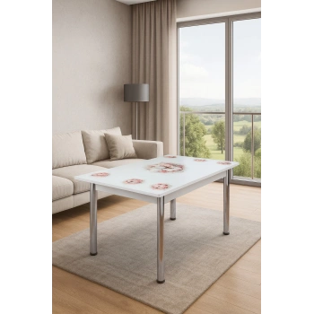 Yandan Açılır Büyüyen Cam Mutfak Masası Pembe Bahar Orkide 60x90cm