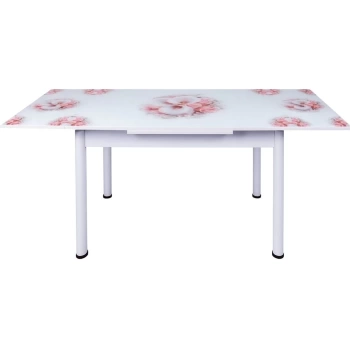 Yandan Açılır Büyüyen Cam Mutfak Masası Bahar Orkide Beyaz Ayaklı 60x90cm