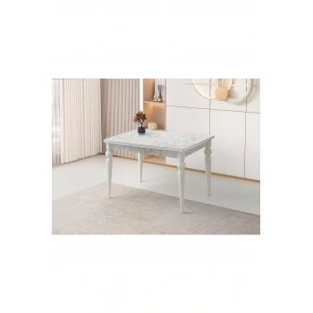 Yandan Açılır Büyüyen Yemek Masası Beyaz Mermer Desenli 80x120cm SADECE MASA FİYATIDIR