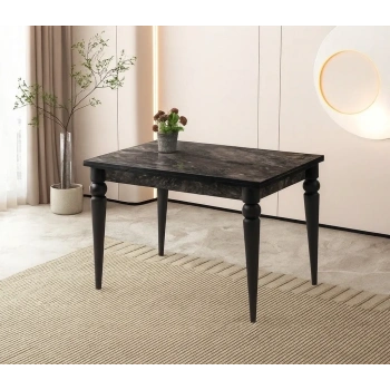 Yandan Açılır Büyüyen Yemek Masası Siyah Mermer Desenli 70x110cm
