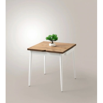 Yanlardan Açılır Büyüyen Yemek Masası Meşe-Beyaz 75x80cm SADECE MASA FİYATIDIR