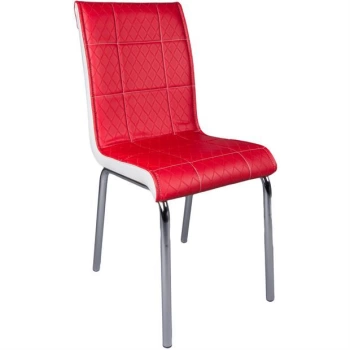 Paslanmaz Krom Ayaklı Deri Balkon Mutfak Sandalyesi 6 Adet Kırmızı