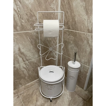 Ferforje Wc Tuvalet Kağıdı Askısı Tuvalet Fırçası Çöp Kova Beyaz