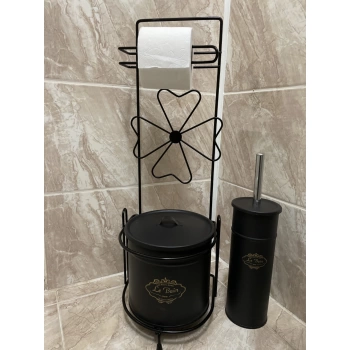Ferforje Wc Tuvalet Kağıdı Askısı Tuvalet Fırçası Çöp Kova Siyah