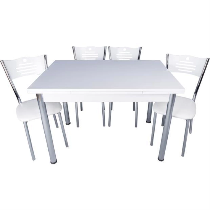 Yandan Açılır Ahşap Mutfak Masa Takımı 4 Sandalyeli Beyaz