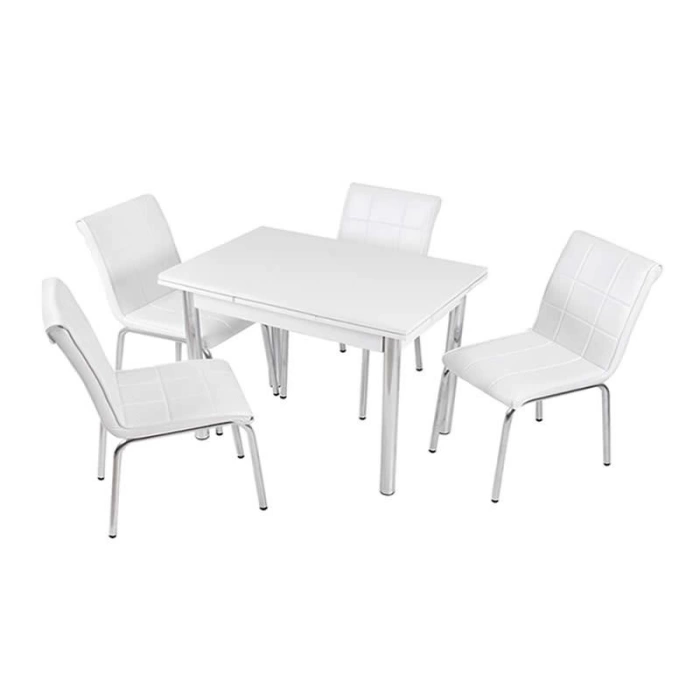 Yandan Açılır Ahşap Mutfak Masa Sandalye Takımı 6 Sandalyeli Beyaz