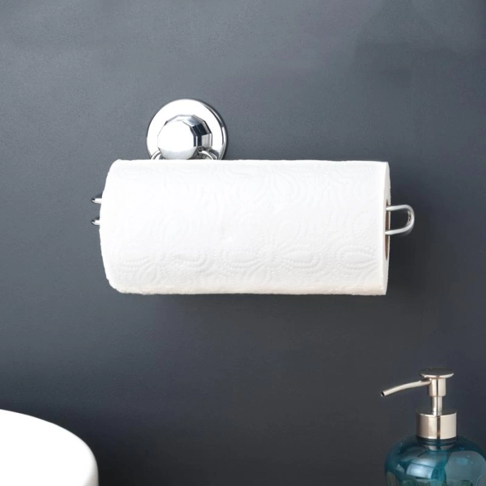 Paslanmaz Vantuzlu Vakumlu Banyo ve Mutfak Kağıt Havlu Askılığı Krom