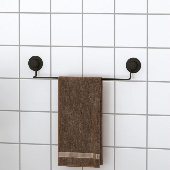Vakumlu Krom Kaplama Banyo Tuvalet Havlu Askısı Siyah