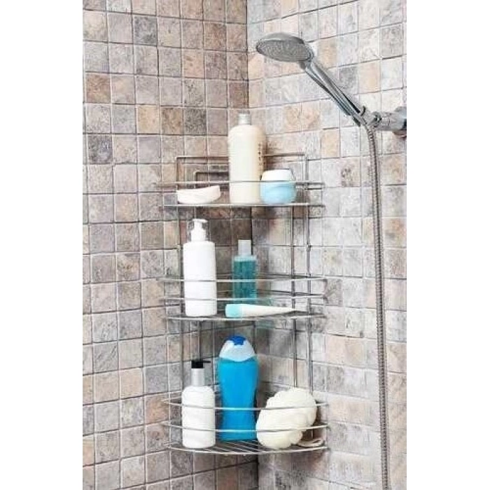 Banyo Köşe Rafı 3 Katlı Şampuanlık Duvara Monte