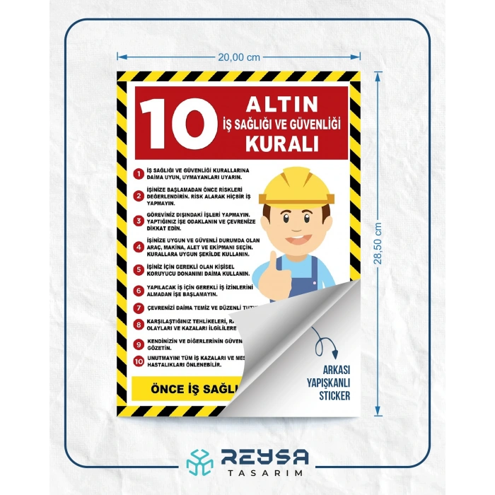 10 Altın İSG Kuralı Sticker 20X28 Cm