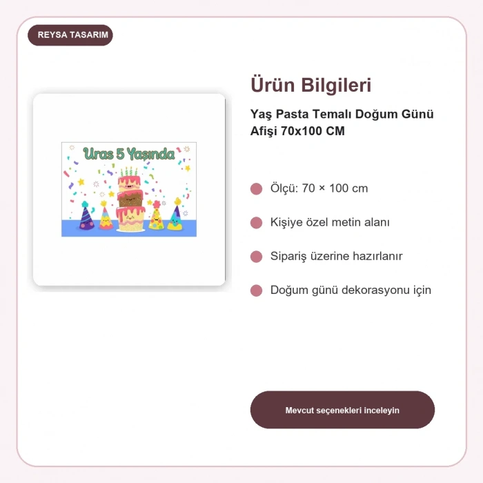 Yaş Pasta Temalı Doğum Günü Afişi 70x100 CM