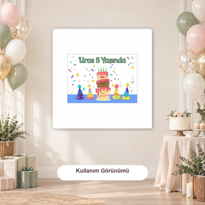 Yaş Pasta Temalı Doğum Günü Afişi 100X150 Cm