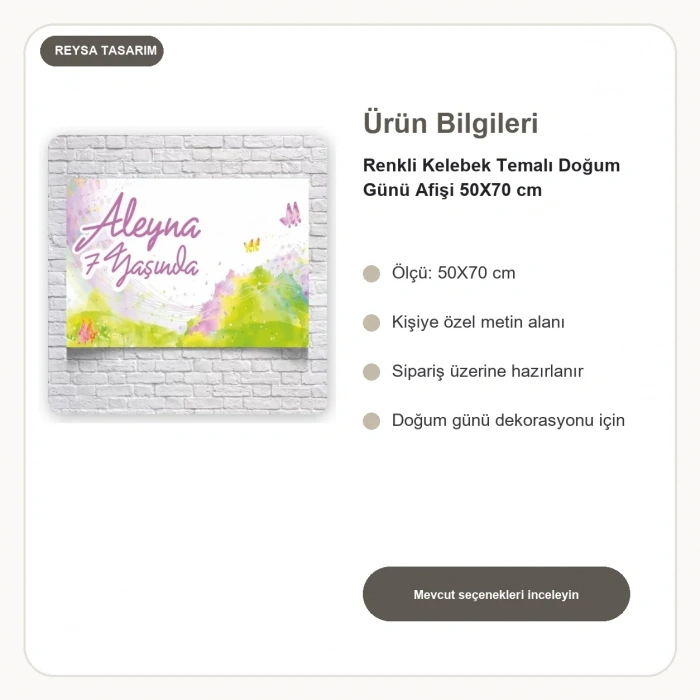 Renkli Kelebek Temalı Doğum Günü Afişi 50X70 cm