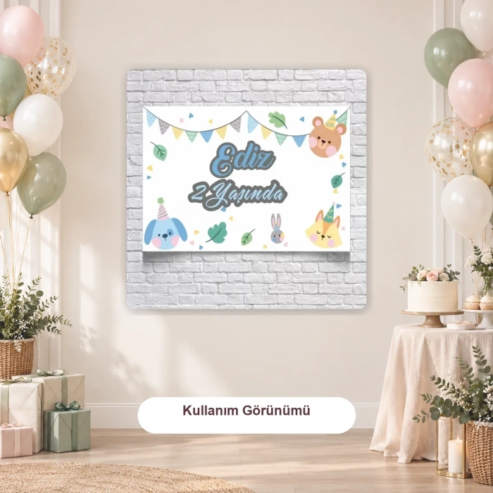 Sevimli Hayvanlar Partisi Temalı Doğum Günü Afişi 70X100 cm
