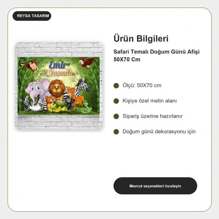 Safari Temalı Doğum Günü Afişi 50X70 Cm