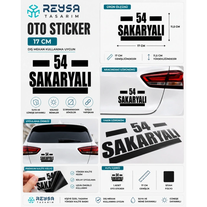54 Sakaryalı Araba Sticker 17x17 Cm Siyah