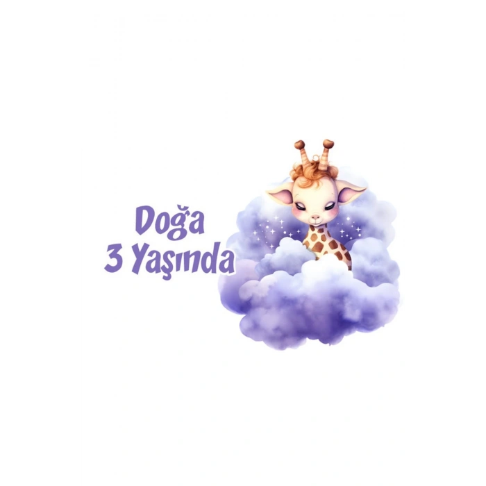Mor Sevimli ZÜrafa Doğum Günü Afişi -1 50X70 cm