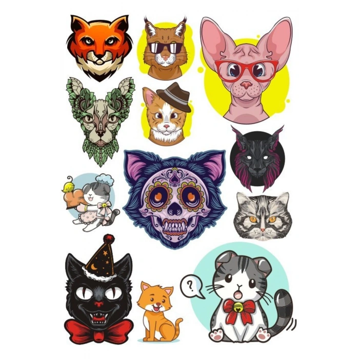 Kedi Sticker Set-2 12 Parça Telefon, Tablet, Defter, Laptop Sticker
