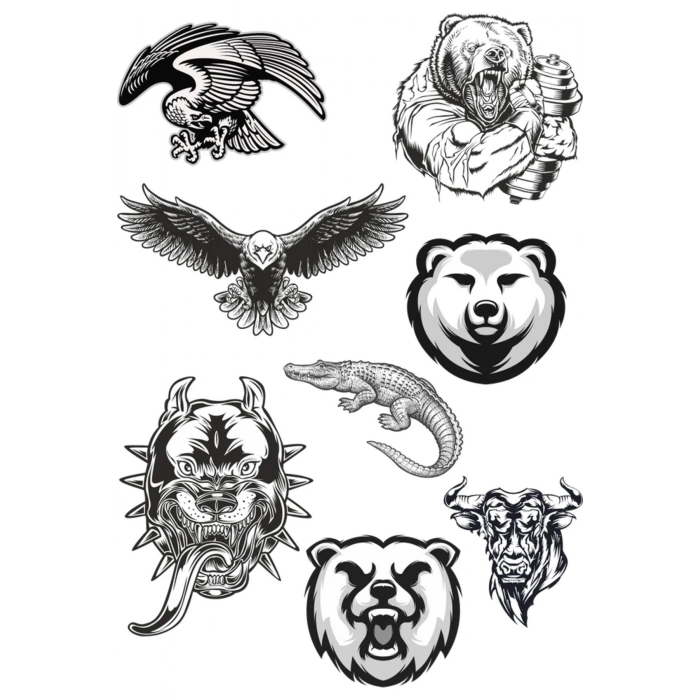 Siyah Beyaz Hayvanlar Sticker 8 Parça Telefon, Tablet, Defter, Laptop Sticker