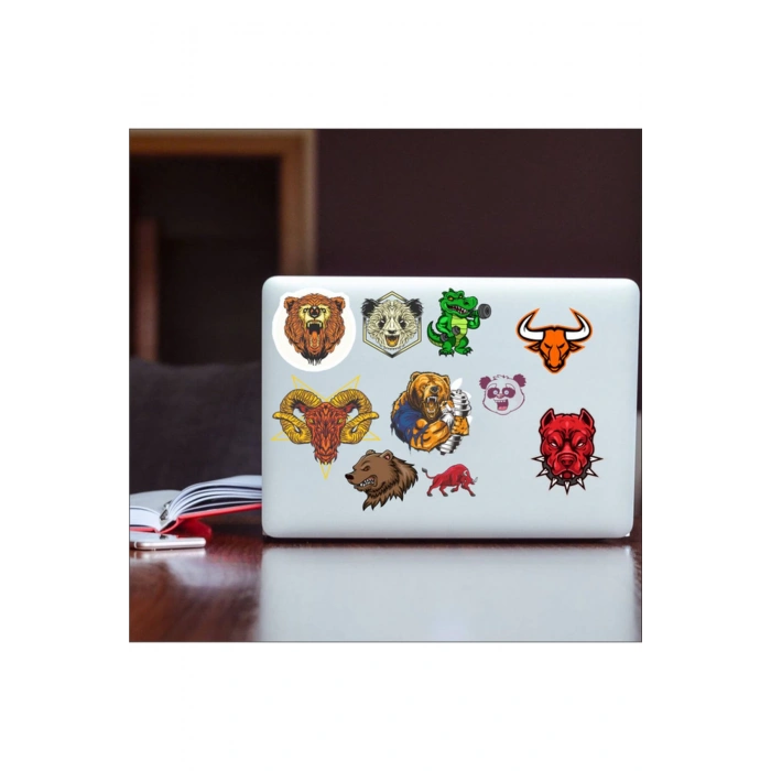 Siyah Beyaz Hayvanlar Sticker 8 Parça Telefon, Tablet, Defter, Laptop Sticker