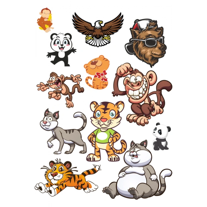 Sevimi Hayvanlar Sticker Set -1 14 Parça Telefon, Tablet, Defter, Laptop Sticker