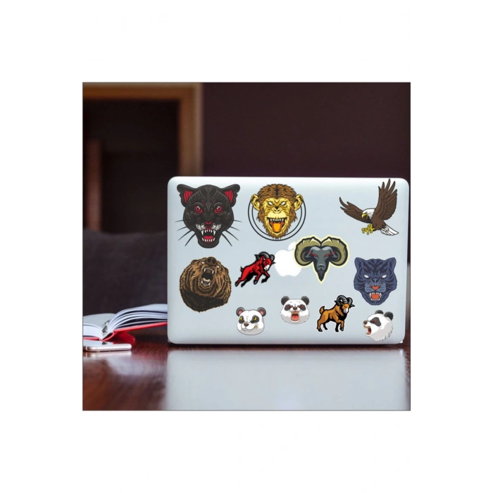 Agresif Hayvanlar Sticker Set-4 12 Parça Telefon, Tablet, Defter, Laptop Sticker