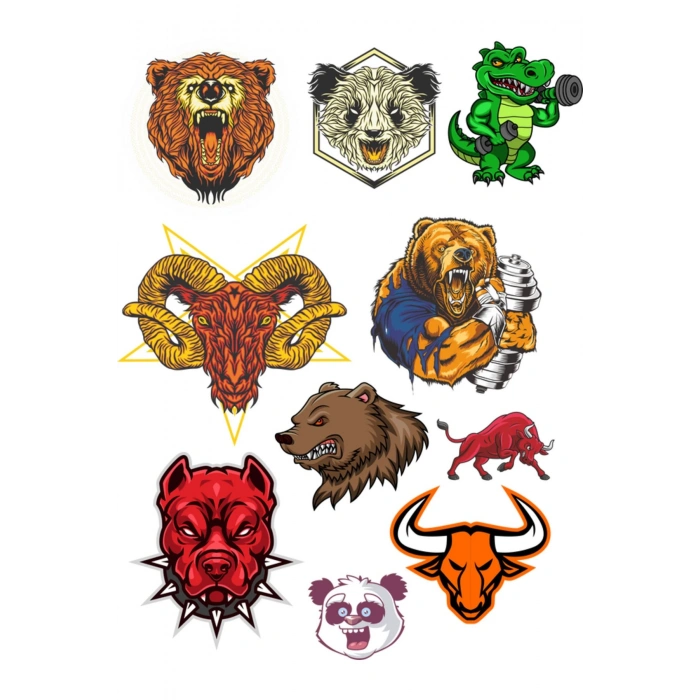 Agresif Hayvanlar Sticker Set-7 10 Parça Telefon, Tablet, Defter, Laptop Sticker