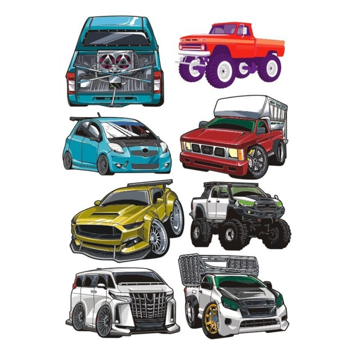 Arabalar Sticker Set-2 8 Parça Telefon, Tablet, Defter, Laptop Sticker