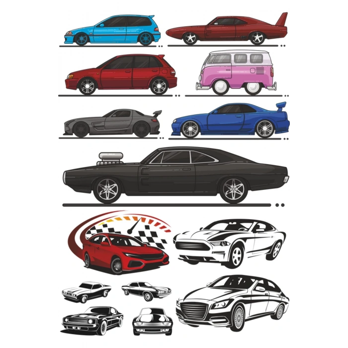 Arabalar Sticker Set-1 14 Parça Telefon, Tablet, Defter, Laptop Sticker