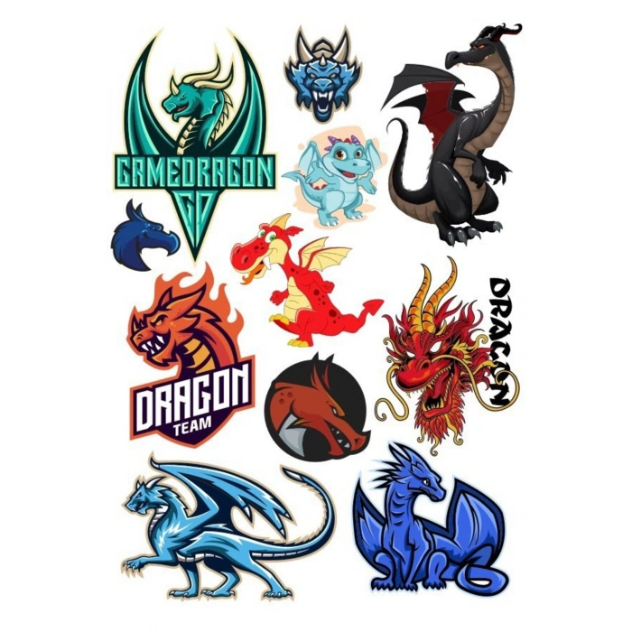 Ejderha Dragon Sticker Set-1 11 Parça Telefon, Tablet, Defter, Laptop Sticker