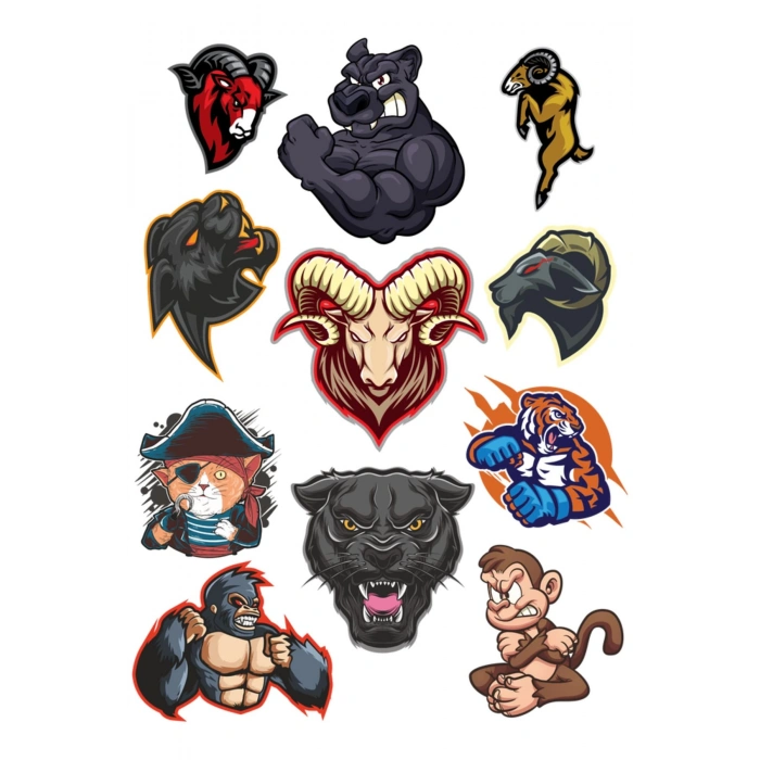 Agresif Hayvanlar Sticker Set-1 11 Parça Telefon, Tablet, Defter, Laptop Sticker