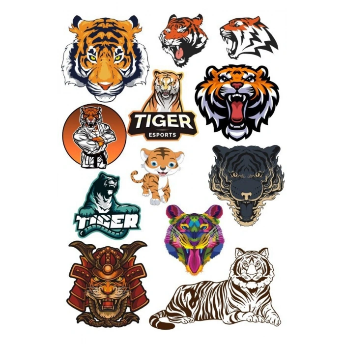 Tiger Kaplan Sticker Set-1 13 Parça Telefon, Tablet, Defter, Laptop Sticker