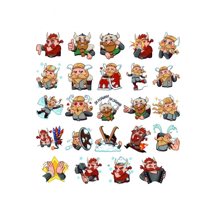 Sevimli Viking Sticker Set 24 Parça Telefon, Tablet, Defter, Laptop Sticker