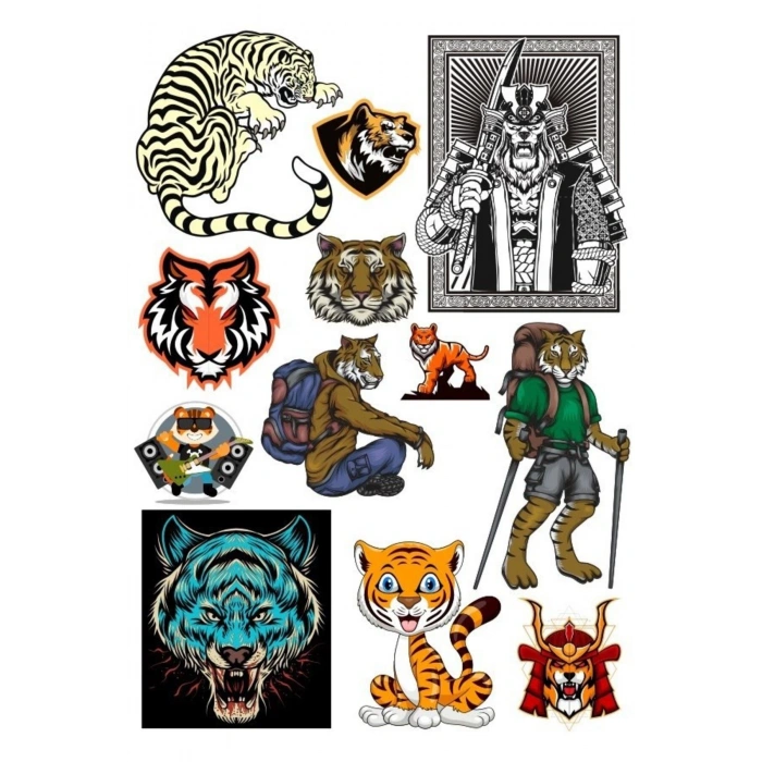 Kaplan Tiger Sticker Set-2 12 Parça Telefon, Tablet, Defter, Laptop Sticker