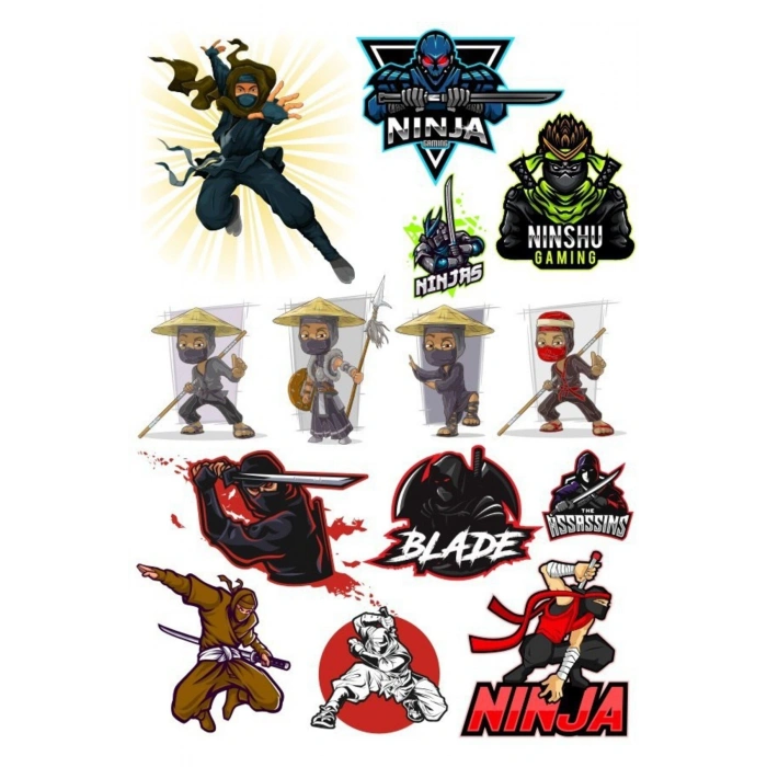 Savaşçı Ninja Sticker Set-1 14 Parça Telefon, Tablet, Defter, Laptop Sticker