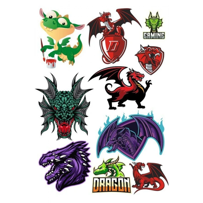 Ejderha Dragon Sticker Set-2 10 Parça Telefon, Tablet, Defter, Laptop Sticker