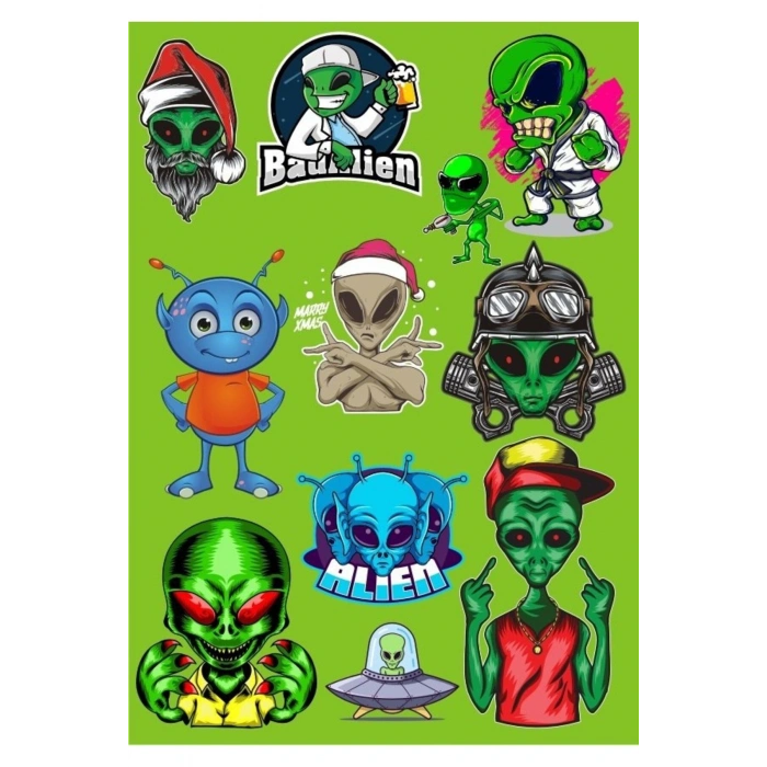 Uzaylı Sticker Set-1 12 Parça Telefon, Tablet, Defter, Laptop Sticker