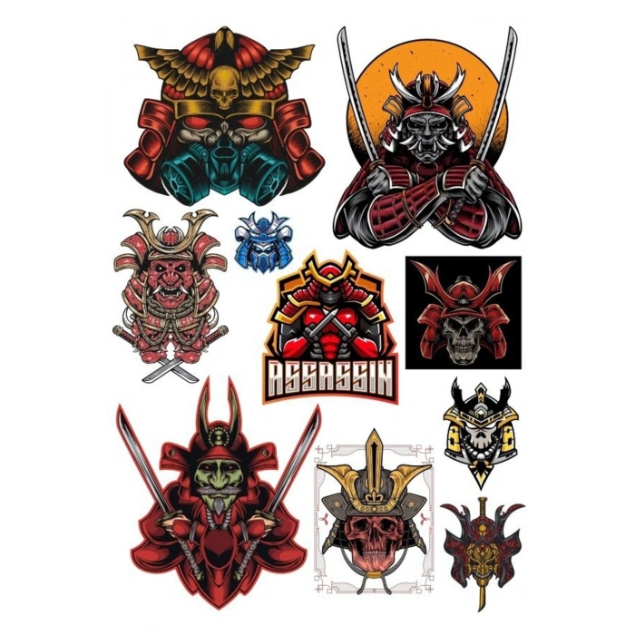 Samurai Assasian Sticker Set 9 Parça Telefon, Tablet, Defter, Laptop Sticker