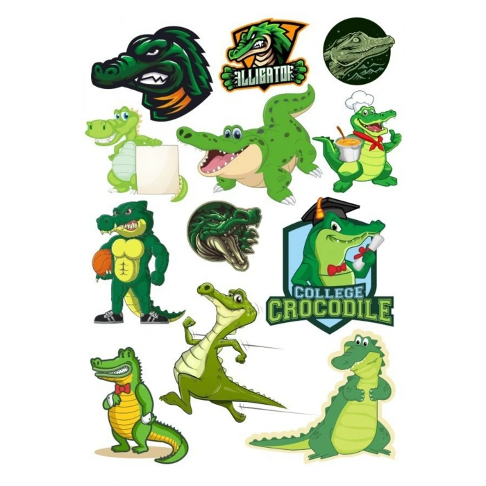 Timsah Sticker Set-1 12 Parça Telefon, Tablet, Defter, Laptop Sticker