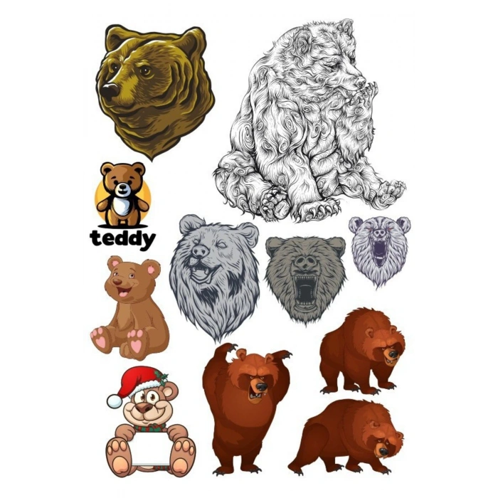 Ayı Sticker Set-5 10 Parça Telefon, Tablet, Defter, Laptop Sticker