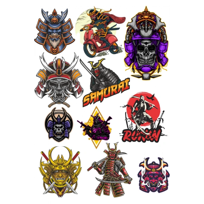 Samurai Sticker Set-2 12 Parça Telefon, Tablet, Defter, Laptop Sticker