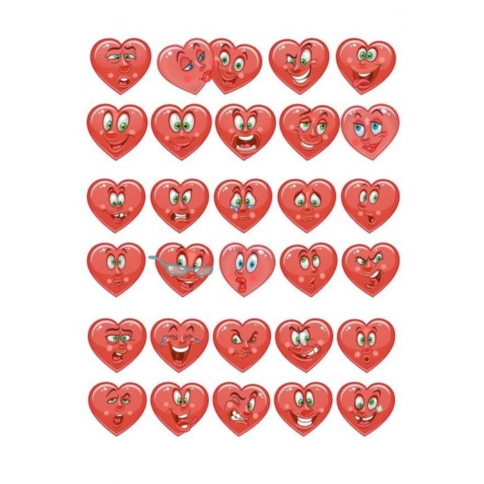 Kalp Emoji Sticker Set 30 Parça Telefon, Tablet, Defter, Laptop Sticker
