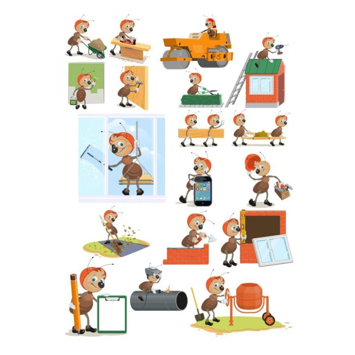Çalışan Karınca Sticker Set 13 Parça Telefon, Tablet, Defter, Laptop Sticker